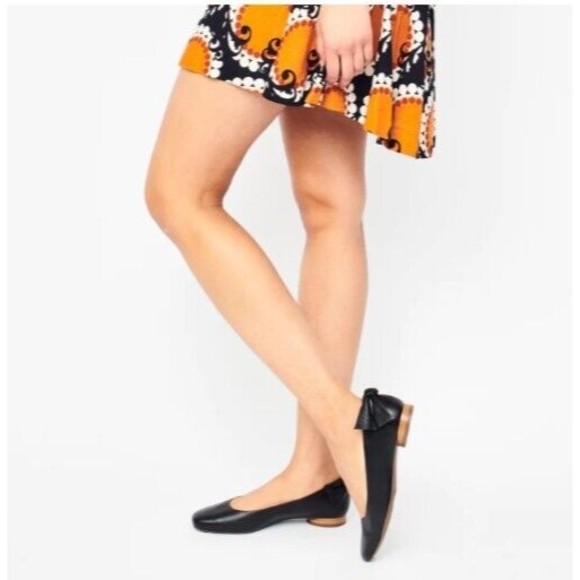 🩰 Anthropologie Bernardo Eloise Ballet Flats sz‎ 11 M Black Leather Heel Bows - Picture 1 of 9
